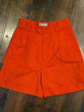 Vintage 90s Orange Pleated High Waisted Linen Bermuda Shorts - Size 10 NOS